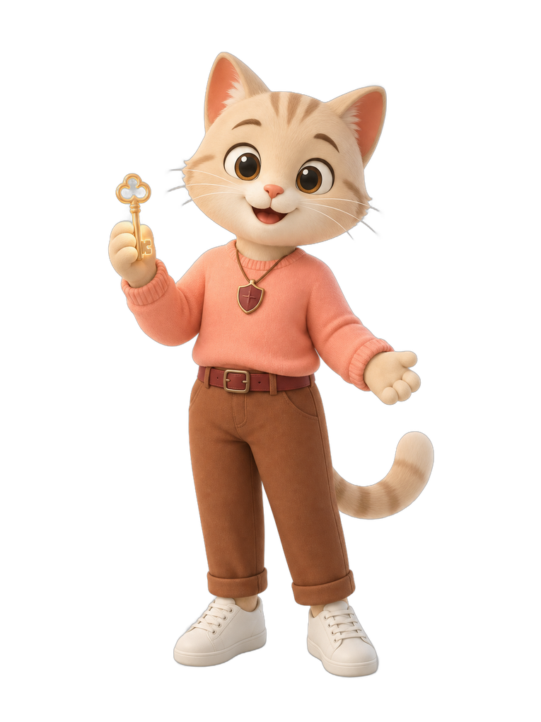 The KutunaCo mascot holding a golden key