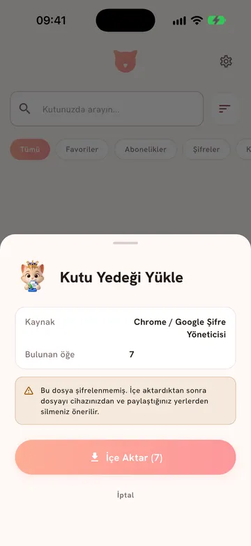 Preview of a sample Chrome export: source and 7 items
